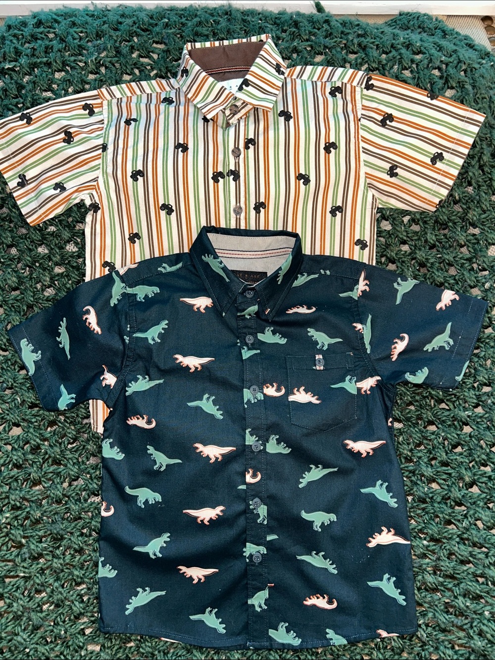 Boys pair of collard Short-Sleeve Print Shirts dinosaurs & monster trucks